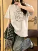 Camiseta de Manga Corta con Estampado de Gato para Mujer 2026 Nuevo Top de Verano Algodón Puro Holgado Estilo Americano High Street Diseño de Alta Calidad Estilo Ins