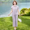 Ropa del Día de la Madre, Blusas de Verano para Mamá, Camisas Finas, Elegante Conjunto de Dos Piezas de Manga Corta Talla Grande para Mujeres de Mediana Edad y Mayores