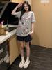 Camiseta de Algodão Puro Manga Curta Feminina Camiseta Estampada Psicodélica Manga Meia Manga Tops Tamanho Grande Camisa Manga Curta Masculina e Feminina Verão