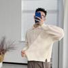 Suéter de cuello alto para hombre, chaqueta holgada de manga larga con solapa de color liso, estilo Hong Kong, de marca moderna, novedad de otoño e invierno.