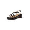 Sandalias romanas informales de piel de oveja, cómodas, de plataforma alta, sencillas, combinables, con punta cuadrada y punta abierta, de tacón medio grueso, para mujer, verano 2023