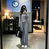 Estilo Coreano Tela de Alta Calidad Suave y Cómodo Cuello Alto Media Cremallera Top Pantalones Rectos de Pierna Ancha Conjunto de Moda Tendencia