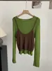 Conjunto Duas Peças de Camisola de Tricô Torcido Omalai para Mulheres, Conjunto Suave de Camada Base Macia para Primavera 6670