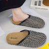Sandálias Mule Moda Confortável Estilo Europeu e Americano Primavera e Verão Vazadas com Strass Plano Versão Coreana Estilo Ins Design Super Nicho