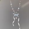 Collar de lazo de cuentas azules "Chica de ballet" con cadena francesa de clavícula "Puro deseo", cadena de collar blanca de alto valor
