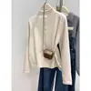 Camiseta Básica de Media Cuello Alto con Botones para Mujer en Otoño e Invierno Nueva Camiseta de Manga Larga Suelta Engrosada de Imitación Cachemir