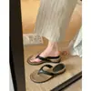 Primeiro Encontro Sandálias de Tanga de Verão ao Ar Livre para Mulheres com Aumento de Altura de 5cm com Salto Anabela Estilo Resort Francês