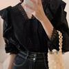 Diseño Encaje Elegante Encaje Francés Costuras con Volantes Suelto Casual Manga Larga Burbuja Camisa Top