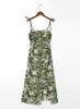 Moda Femenina Europea y Americana Nueva de Verano Vestido de Tirantes Estampado de Flores con Abertura Falda Amplia S11542