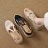 Sandalias de Verano 2025 para Mujer, Cómodas, Versátiles, de Paja, con Plataforma Gruesa, Cuña, Piel de Oveja, Punta Redonda, Punta Abierta, Piel Genuina, Casual, con Tira Trasera