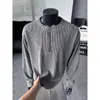 Camiseta Masculina Casual Retro Americana com Gola Henry e Meio Zíper, Tendência de Outono, Moletom Cleanfit de Manga Longa com Toque de Luxo