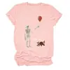 Camiseta feminina independente da Amazon, da moda, única e divertida, com caveira "well shit", balão, rosa, gola redonda e manga curta