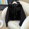 Jaqueta Feminina Outono Inverno Curta Solta com Capuz, Manga Tricô Patchwork, Enchimento de Algodão, Zíper, Espessada, Pelo Sintético
