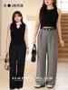 Pantalones de Traje Rectos de Pierna Ancha de Cintura Alta Talla Grande Runqi 8881 para Mujer Estilo OL Casual Pantalones Largos