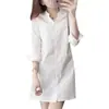 Nueva camisa de mujer estilo coreano para primavera y otoño, cuello en V, estilo coreano moderno, corte ajustado, longitud media, manga larga