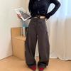 Moda Casual Cargo Bolso Slimming Cintura Alta Perna Reta Calça Longa Cover-Up Redutora de Idade Outono 2025