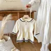 Vestido de Punto para Niña Otoño Invierno Nuevo Estilo Coreano Estilo Marino Cuello Solapa Manga Larga Estilo Escolar Suéter de Punto Falda de Punto