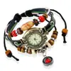Relógio Pulseira de Couro Trançado com Contas em Camadas, Estilo Retrô, Artístico e Simples, Ajustável, Best-seller Transfronteiriço, Relógio Eletrônico Versátil