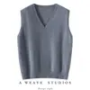 Chaleco de punto de cachemira para mujer, cuello en V, corte holgado, perfecto para usar en capas en otoño e invierno, color liso, casual, versátil y se puede usar como capa base o como top independiente