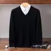 Nuevo Suéter de Cachemira Grueso Plano de Doble Hilo de Siete Agujas Otoño/Invierno 2026 Cuello en V Manga Larga Holgado Casual para Hombre