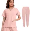 Traje para Lavar Ropa a Mano Verano Delgado Secado Rápido Elástico Fregado Manga Corta Pantalones Color Sólido Hospital Enfermera Traje de Enfermera