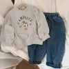 Moletom de Fleece Infantil, Estilo Primavera e Outono, Blusa de Gola Redonda para Meninos e Meninas Jovens, Pulôver de Outono Estilo Coreano, Confortável e na Moda