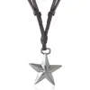 Colar de Couro com Pingente de Estrela de Cinco Pontas Ajustável Estilo Hip-Hop Joias Masculinas e Femininas Corrente Longa para Suéter Retrô Literário