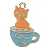 Taza de Té con Forma de Corazón Colgante de Gato DIY Accesorios de Joyería de Aleación Pendientes Collar Llavero Colgantes Accesorios