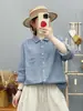 Coleção Outono 2026: Camisa de Gaze de Algodão Fresca com Xadrez Japonês, Manga Longa, Dupla Camada, para Mulheres, Top Casual Emagrecedor