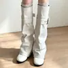Botas de caña alta plisadas estilo nicho con tacón grueso, nuevo modelo 2026, botas de tubo alto para mujer con hebilla de cinturón y estilo pantalón largo apilado