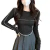 Camiseta de Manga Larga para Mujer, Estilo Coreano Otoño e Invierno, Top con Diseño Irregular de Nicho, Ajustada Sexy, Estilo Puro Deseo, Camiseta para Capas