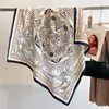 Bufanda Avanzada Camelia Estilo Coreano 90cm Bufanda de Seda Twill Nuevo Estilo Cadena Bufanda Cuadrada Grande Chal Protector Solar Pañuelo para la Cabeza Mujer