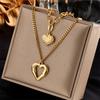 Collar de Acero Inoxidable Multicapa con Colgante de Perla en Forma de Corazón de Cadena Asimétrica Transfronterizo Europeo y Americano Estilo de Nicho de Lujo Ligero