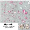 Nuevas pegatinas para uñas Redanco 5D con relieve rosa y azul, con diseño de concha y lazo, tridimensionales, He-1054