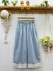 Calça Jeans Wide Leg Artística com Renda Japonesa para Mulheres Verão 2025 Solta Versátil Cropped Atacado
