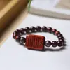 Pulseiras de Sândalo Vermelho com Design Original para o Ano de Nascimento, Acessórios de Contas de Buda com Escultura de Lótus para Casais, Pulseiras para Homens e Mulheres