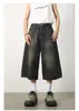 Calça Jeans Masculina Nova de Verão Cor Lisa Tendência Azul Escuro 7/8 Versátil Solta Wide Leg Reta Shorts Cropped