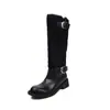 Botas de Cavaleiro Moda Estilo Coreano Doce Cool 4cm Outono/Inverno 2026 Novas Bico Redondo Salto Grosso Fivela de Cinto Acima do Joelho