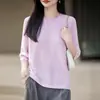 Top de Punto Minimalista de Lujo Ligero con Cuello Redondo y Media Manga para Mujer, Camiseta de Manga Corta, Top Fino Transpirable de Manga Media, Capa Base