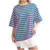 2024 Ropa de Mujer Europea y Americana Transfronteriza Verano Nuevo Estilo Simple Hogar Casual Camiseta de Rayas con Cuello Redondo y Manga de Cinco Cuartos