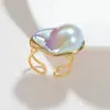 Anillo de Acero Inoxidable con Perla Chapado en Oro 18K Estilo Ins Nicho Lujo Accesible Anillo Vintage de Gama Alta Vintage