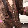 Pijama Feminino Maillard Retro Estampa de Leopardo Seda Gelada Manga Longa Calça Conjunto de Roupa para Casa Celebridade da Internet Primavera e Outono