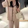 Elegante Pijama Floral para Niña con Lazo, Conjunto de Dos Piezas Manga Larga y Pantalón Largo para Primavera y Otoño, Ropa de Casa para Dormitorio Estudiantil