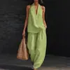 Roupas Femininas Independentes Primavera/Verão 2026 Amazon Aliexpress Cor Sólida Gola Halter Decote V Sem Mangas Conjunto Casual Estilo Férias