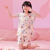 Pijamas de niña para niños de verano, traje delgado de manga corta, pijama de algodón burbuja de dibujos animados para niña, traje para el hogar al por mayor
