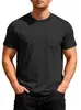 Camiseta de manga corta para hombre, informal, transpirable, con textura de gofre, cuello redondo, con bolsillos, de verano, estilo europeo y americano, suelta, TMU