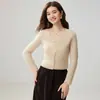 Cardigan de Punto de Cachemira con Parches de Encaje de Cuello V Clásico Estilo Francés Suave Ropa Exterior Holgada para Mujer Nuevo en Otoño/Invierno