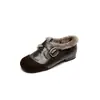 Zapatos planos retro de gamuza con patchwork y puntera redonda, con hebilla estilo británico, versátiles zapatos pequeños de cuero