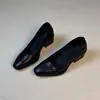 Versión de Piel de Oveja~Piel Genuina Estilo Retro Simple Punta Cuadrada Tacón Grueso Boca Baja Zapatos Individuales para Mujer, Tacones Altos Versátiles y Elegantes para Ir al Trabajo