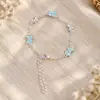 Pulseira Dupla Camada Borboleta Azul Claro Fresca Corrente de Prata Design com Strass com Pingente de Pérola Pulseira Versátil para Mulheres